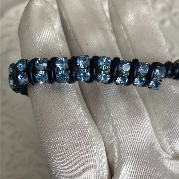 Fossil Sky Blue Crystal Rhinestone Leather Wrapped Bracelet Bohemian Sparkle - Picture 14 of 16